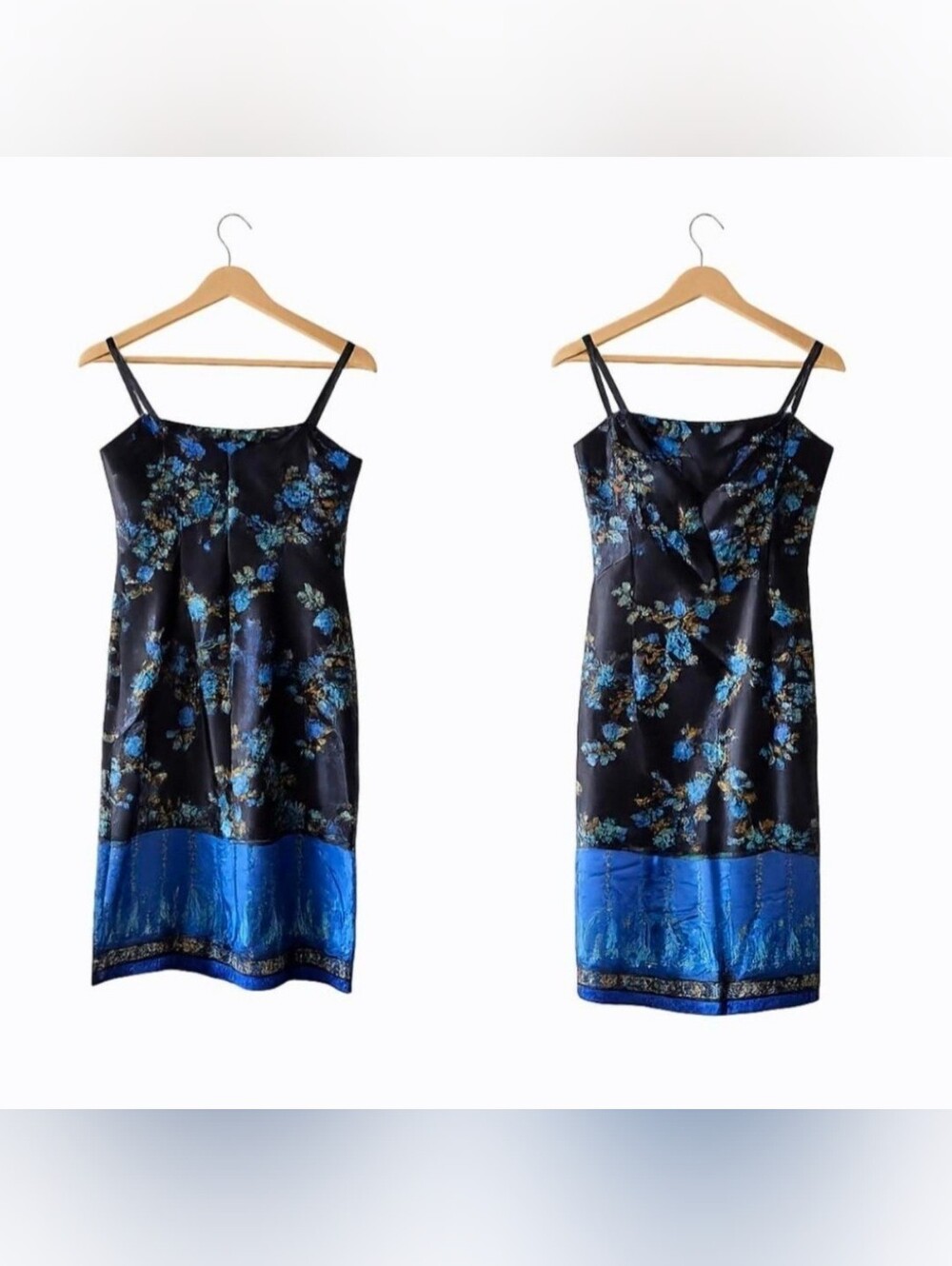 ✨ Vintage 90s Satin Floral Slip Dress – Blue & Black Dream✨